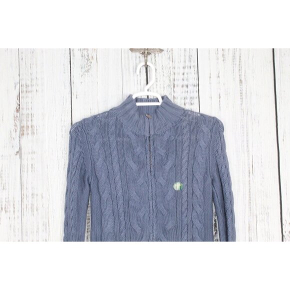LL Bean Double L Cable Sweater Zip Cardigan Blue Size XS - Picture 2 of 10
